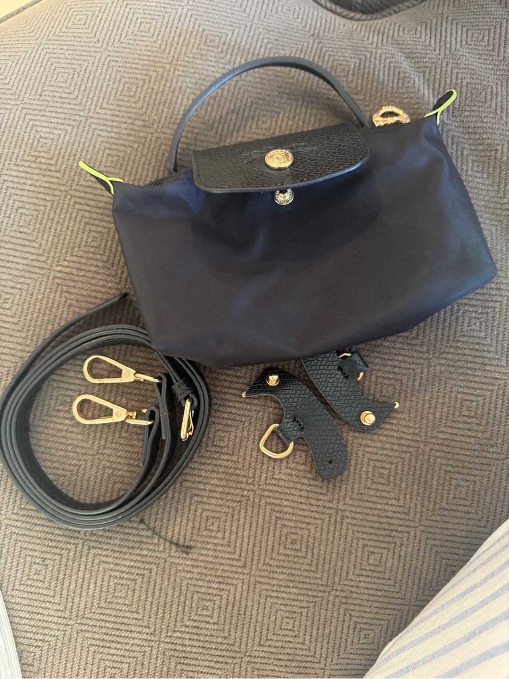 Longchamp Black Nylon Mini Bag with Neon Green Trim - Picture 5 of 5